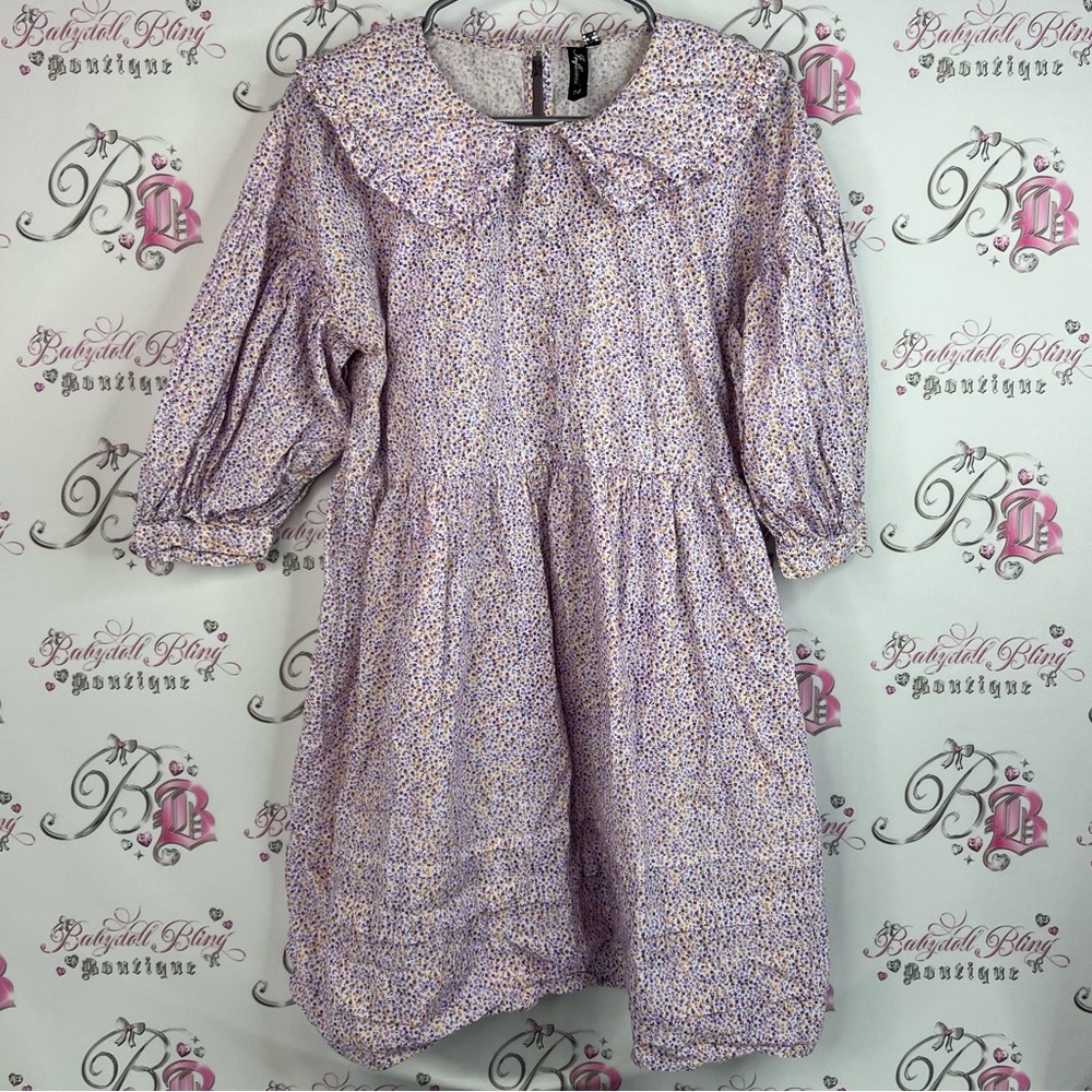 Influence dress puff sleeves keyhole opening Charming Lavender Floral Dress